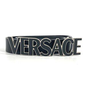 VERSACE logo Leather belt, leather belt buckle belt Leather Black